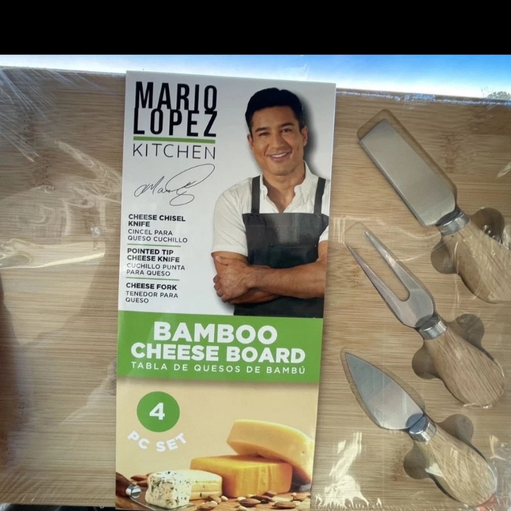 Mario Lopez Bamboo Cheese Board Set New 4pc. Set